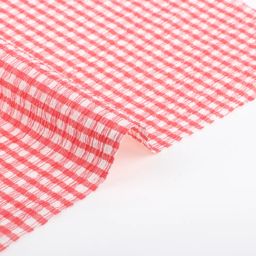 China Fabric for T-Shirt,Shorts,Loungewear Weft Jacquard Knit Fabric Polyester Spandex Red color buy from China wholesaler bulk order at wholesale price free worldwide shipping Alibaba