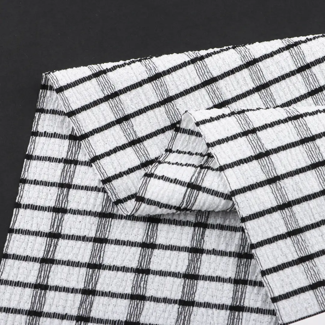 China Fabric for T-Shirt,Shorts,Loungewear Weft Jacquard Knit Fabric Polyester Spandex Black and White color buy from China wholesaler bulk order at wholesale price free worldwide shipping Alibaba