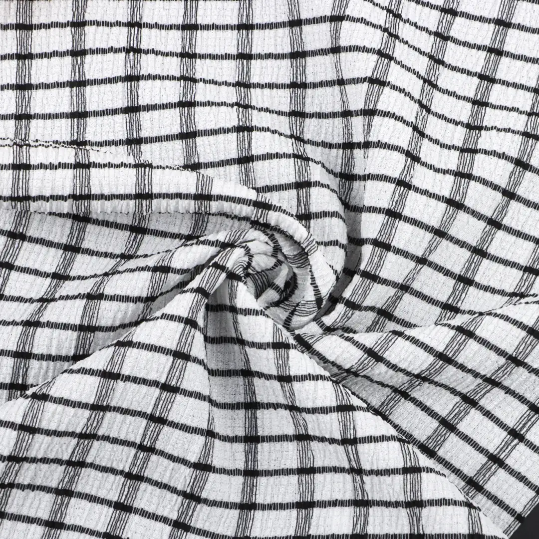 China Fabric for T-Shirt,Shorts,Loungewear Weft Jacquard Knit Fabric Polyester Spandex Black and White color buy from China wholesaler bulk order at wholesale price free worldwide shipping Alibaba