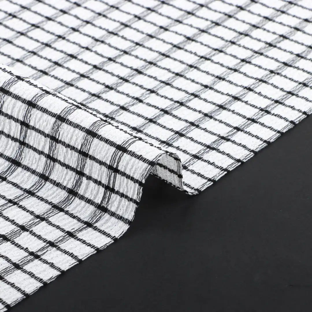 China Fabric for T-Shirt,Shorts,Loungewear Weft Jacquard Knit Fabric Polyester Spandex Black and White color buy from China wholesaler bulk order at wholesale price free worldwide shipping Alibaba