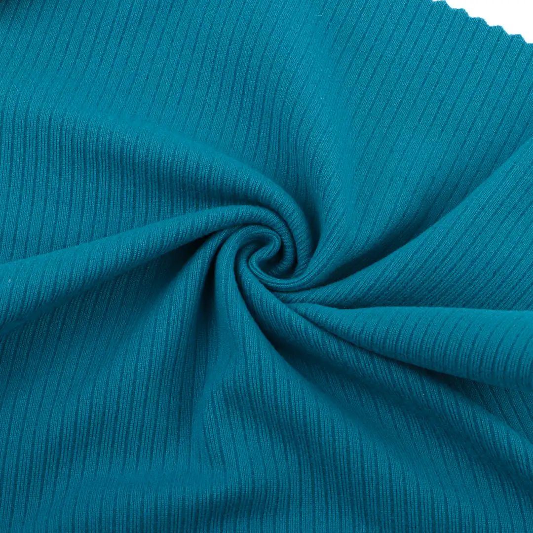 China Fabric for T-Shirt,Shorts,Loungewear Rib Knit Fabric Polyester Spandex cyan color buy from China wholesaler bulk order at wholesale price free worldwide shipping Alibaba