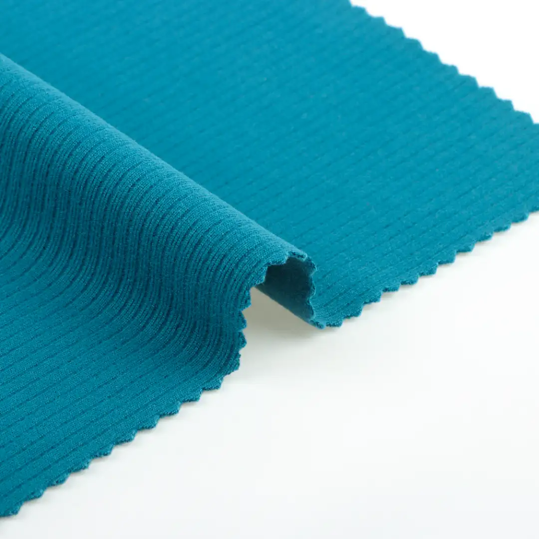 China Fabric for T-Shirt,Shorts,Loungewear Rib Knit Fabric Polyester Spandex cyan color buy from China wholesaler bulk order at wholesale price free worldwide shipping Alibaba