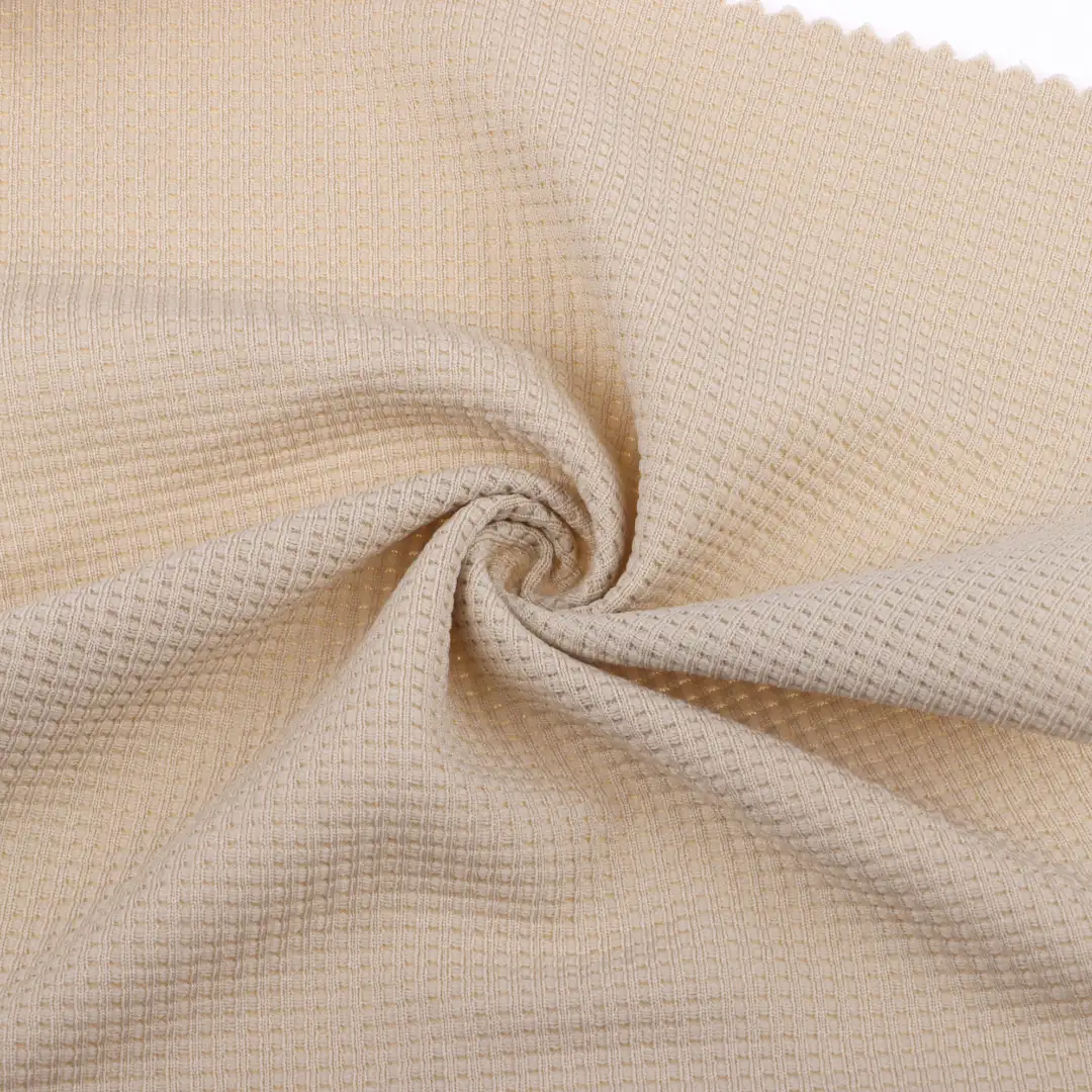China Fabric for T-Shirt,Shorts,Loungewear Waffle Knit Fabric Polyester Khaki color buy from China wholesaler bulk order at wholesale price free worldwide shipping Alibaba