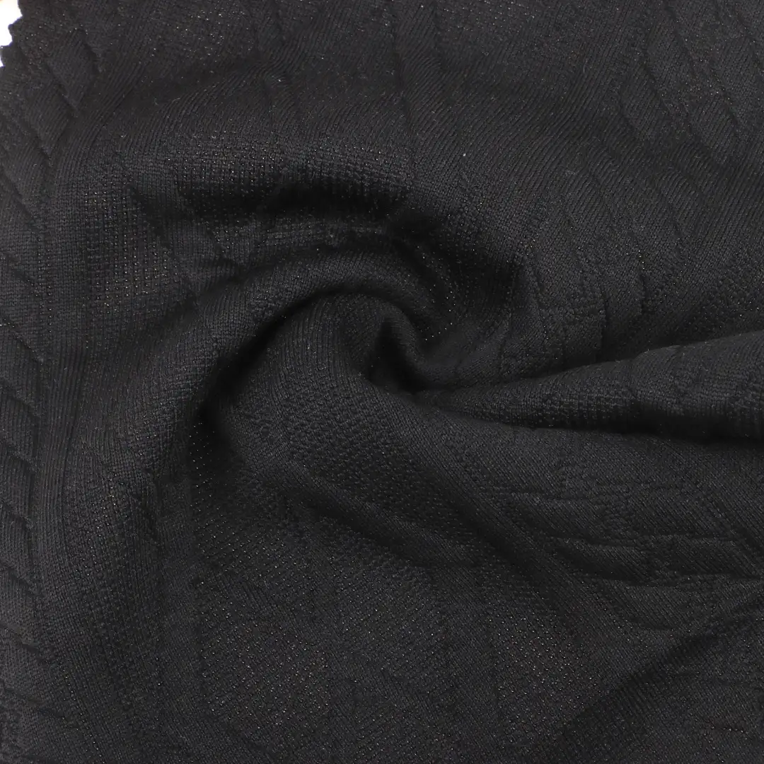 China Fabric for Loungewear Weft Jacquard Knit Fabric Polyester Spandex Black color buy from China wholesaler bulk order at wholesale price free worldwide shipping Alibaba