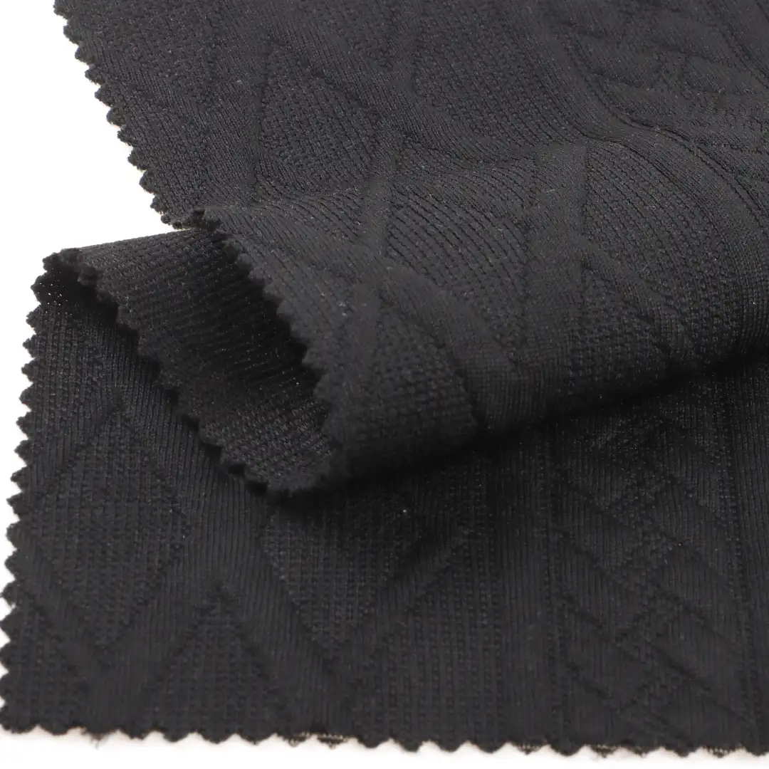 China Fabric for Loungewear Weft Jacquard Knit Fabric Polyester Spandex Black color buy from China wholesaler bulk order at wholesale price free worldwide shipping Alibaba