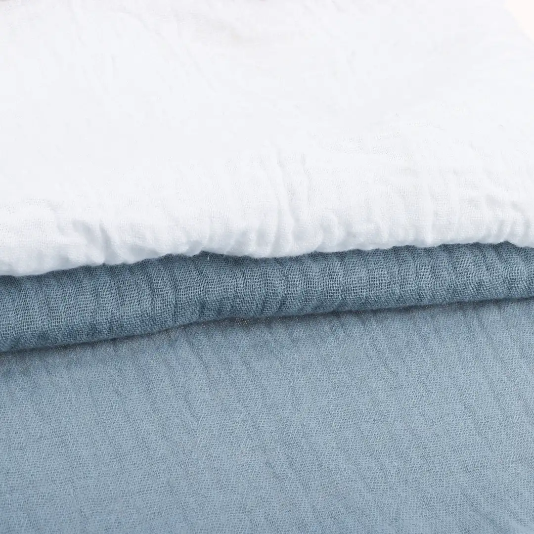 China Fabric for T-Shirt,Shorts Cotton Double Layer Crepe Gauze Natural Woven Fabric Cotton White、Blue color buy from China wholesaler bulk order at wholesale price free worldwide shipping Alibaba