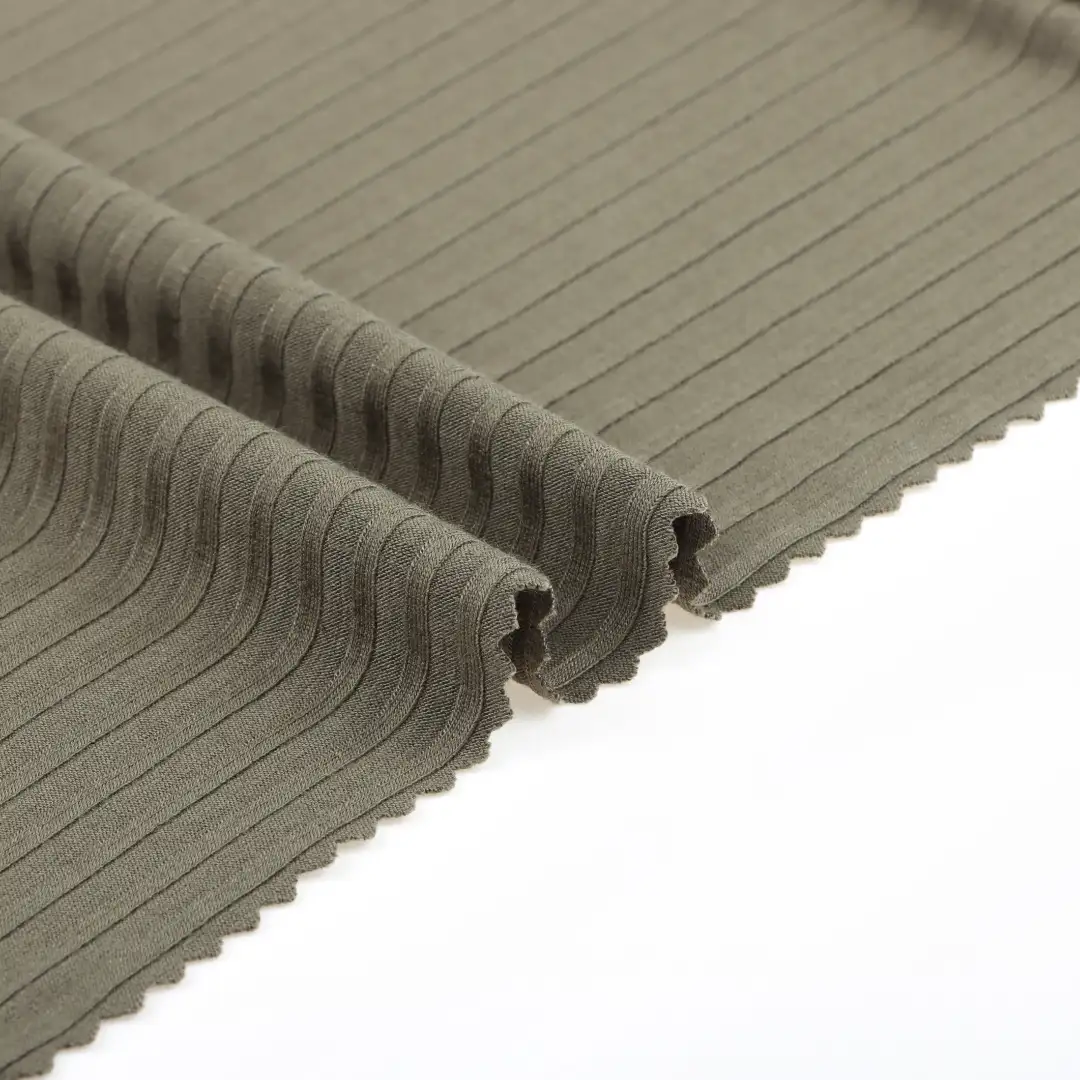 China Fabric for T-Shirt Rib Knit Fabric Viscose Elastane Olive Green color buy from China wholesaler bulk order at wholesale price free worldwide shipping Alibaba