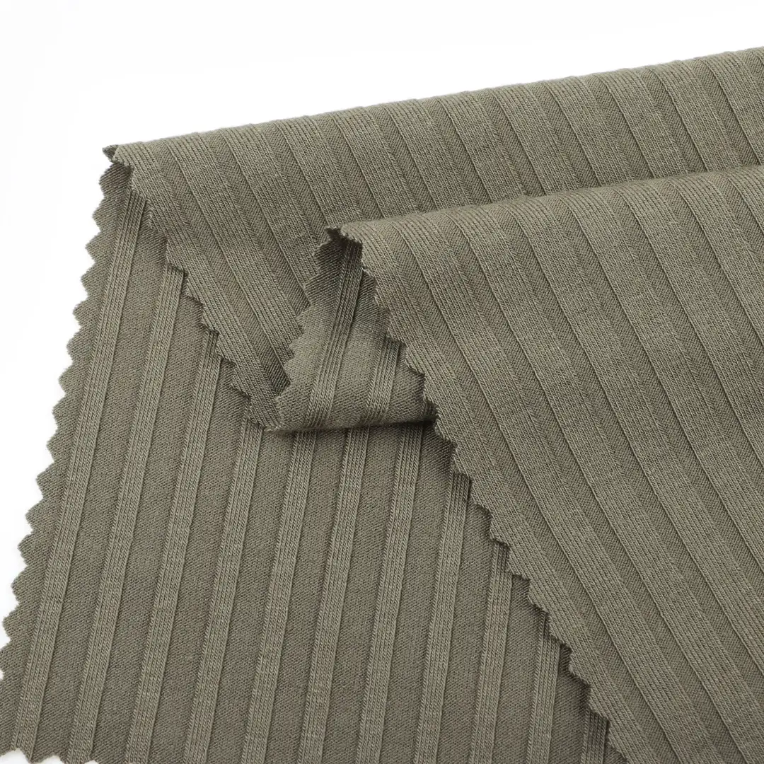 China Fabric for T-Shirt Rib Knit Fabric Viscose Elastane Olive Green color buy from China wholesaler bulk order at wholesale price free worldwide shipping Alibaba