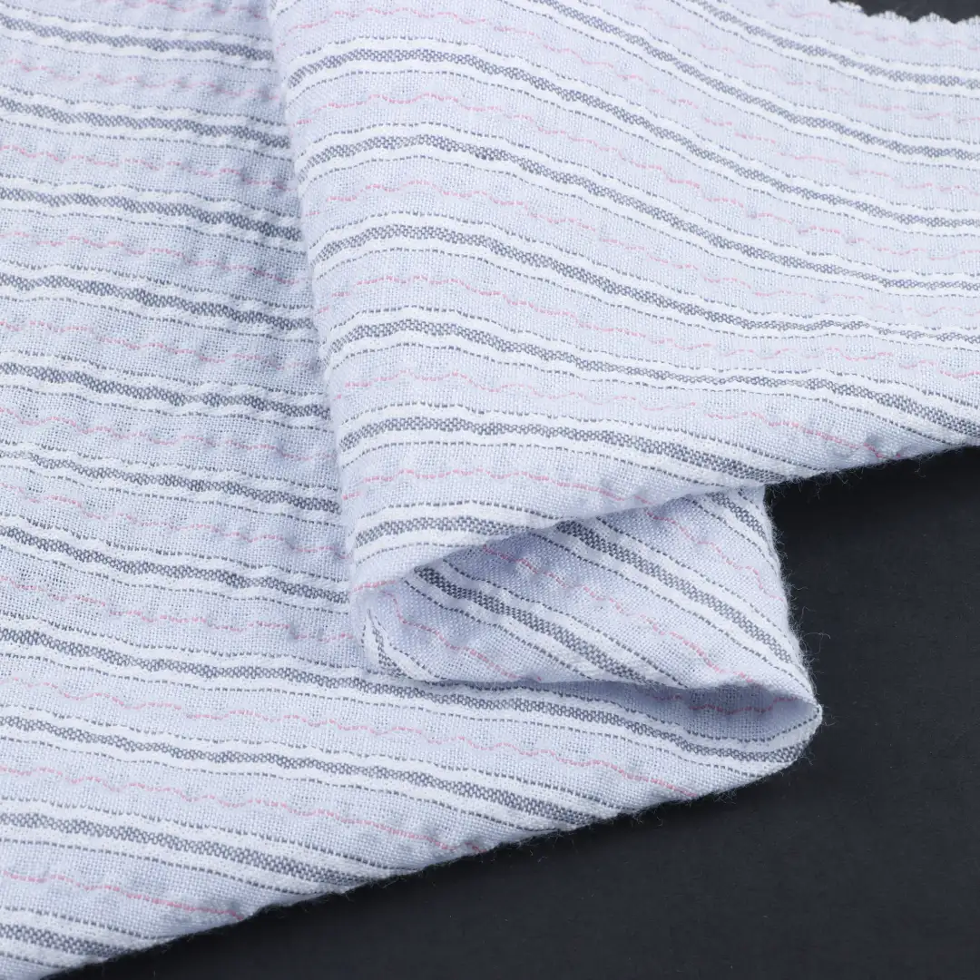 China Fabric for Shirt,Pants,Skirt,Shorts TC Seersucker Woven Blended Fabric Polyester Cotton stripe color buy from China wholesaler bulk order at wholesale price free worldwide shipping Alibaba