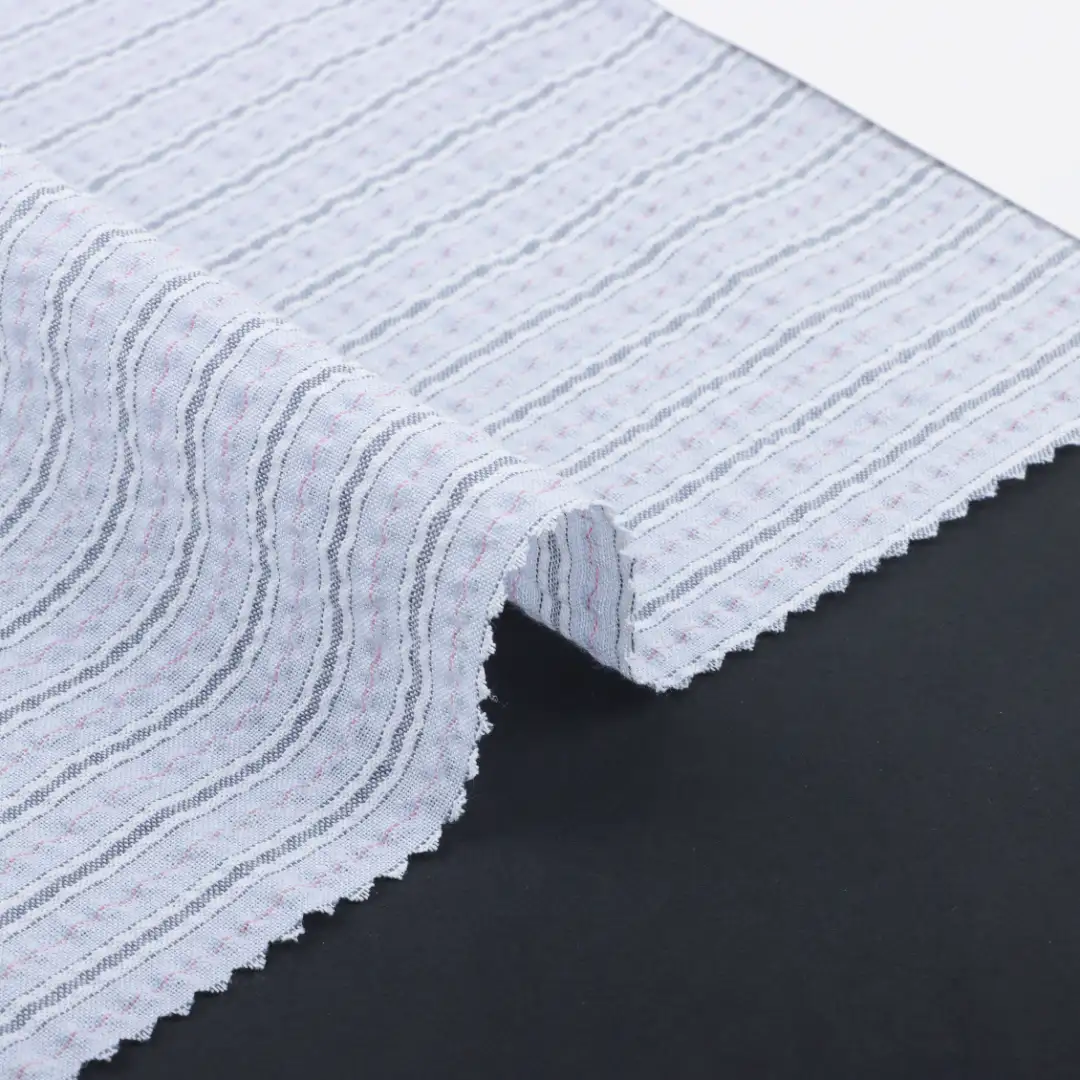 China Fabric for Shirt,Pants,Skirt,Shorts TC Seersucker Woven Blended Fabric Polyester Cotton stripe color buy from China wholesaler bulk order at wholesale price free worldwide shipping Alibaba