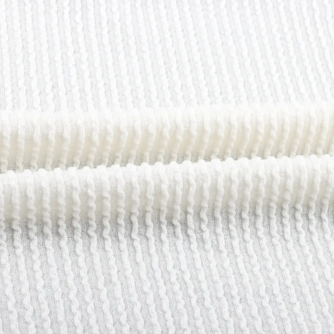 China Fabric for T-Shirt,Shorts,Loungewear,Sweatshirt,Sports Bras Weft Jacquard Knit Fabric Polyester Rayon Spandex CREAM color buy from China wholesaler bulk order at wholesale price free worldwide shipping Alibaba
