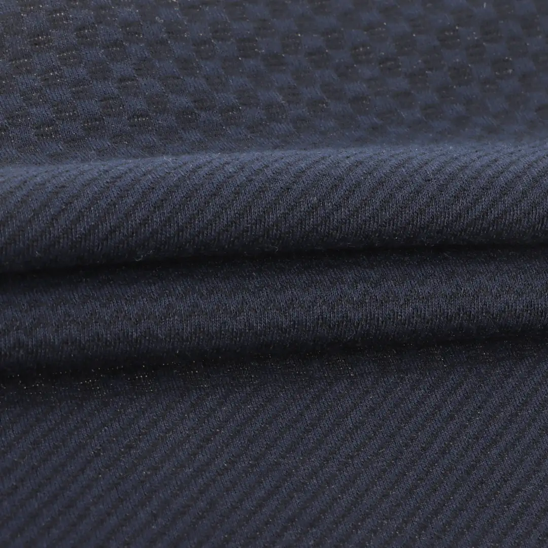China Fabric for T-Shirt,Polo Shirt,Jogger,Loungewear Weft Jacquard Knit Fabric Polyester Spandex Navy blue color buy from China wholesaler bulk order at wholesale price free worldwide shipping Alibaba