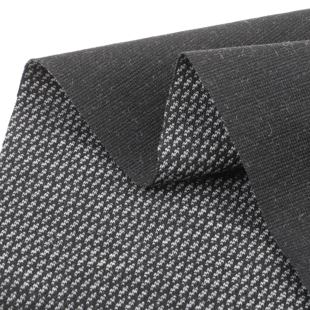 China Fabric for Pants,Polo Shirt,Jogger Weft Jacquard Knit Fabric Polyester Recycled Cotton Spandex Black and grey color buy from China wholesaler bulk order at wholesale price free worldwide shipping Alibaba