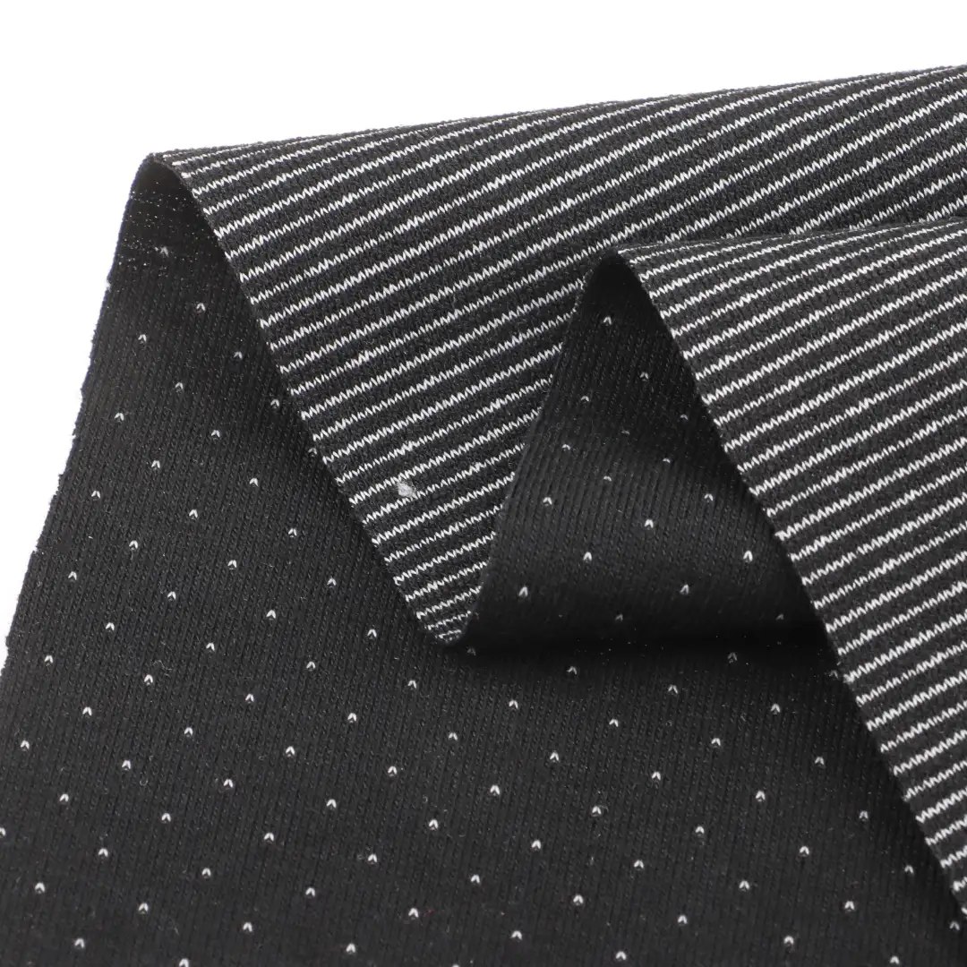 China Fabric for Pants,T-Shirt,Polo Shirt,Jogger Weft Jacquard Knit Fabric Polyester Recycled Cotton Spandex Black and white color buy from China wholesaler bulk order at wholesale price free worldwide shipping Alibaba