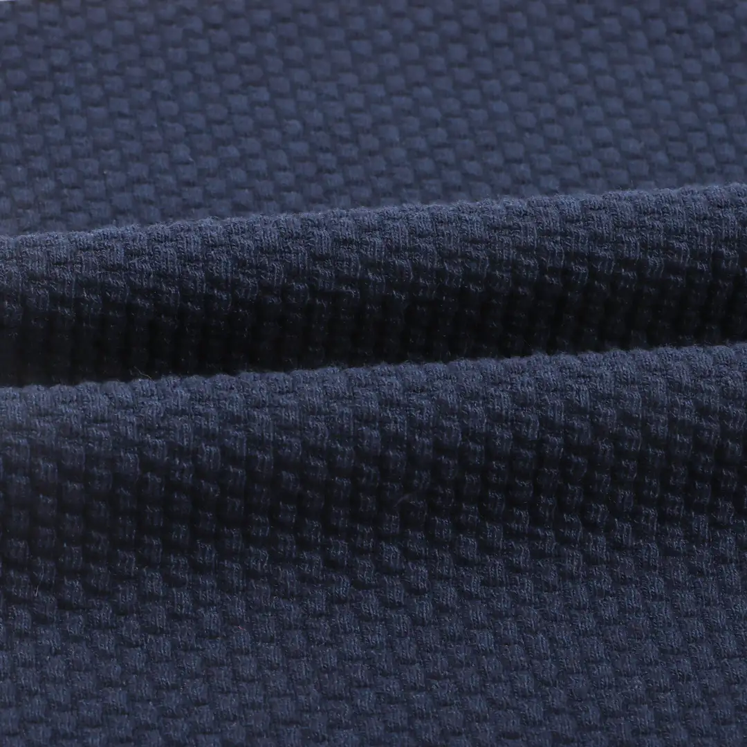 China Fabric for Pants,T-Shirt,Tracksuits Weft Jacquard Knit Fabric Polyester Cotton Spandex Navy blue color buy from China wholesaler bulk order at wholesale price free worldwide shipping Alibaba