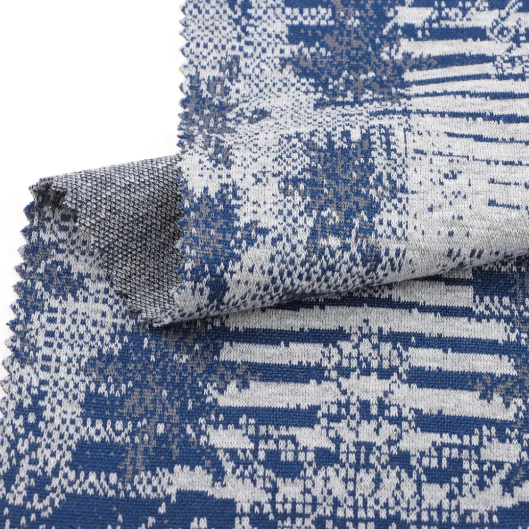 China Fabric for T-Shirt,Polo T-shirt ,Tracksuits Weft Jacquard Knit Fabric Polyester Cotton Spandex Blue grey color buy from China wholesaler bulk order at wholesale price free worldwide shipping Alibaba