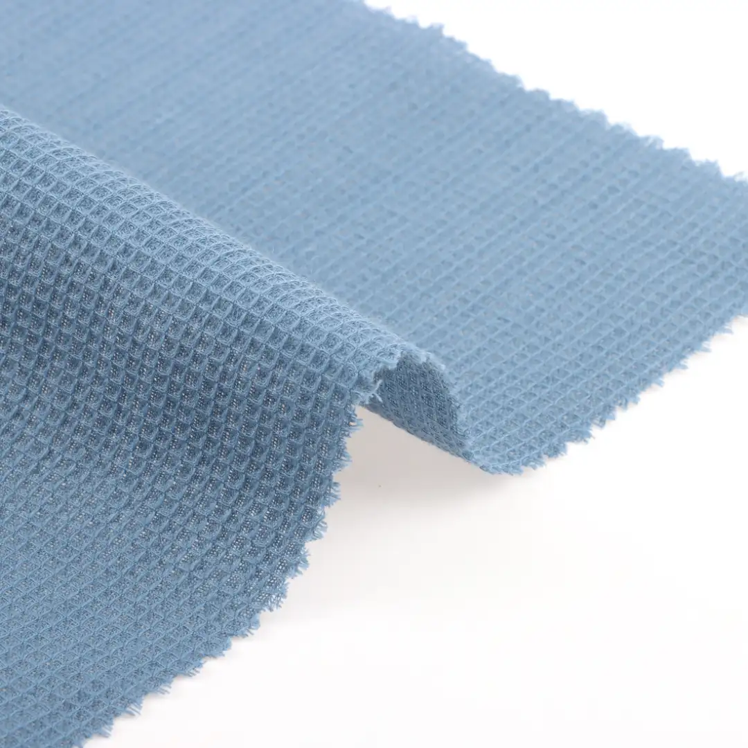 China Fabric for Polo Shirt,Crop Top,Loungewear Waffle Knit Fabric Cotton Polyester BLUE color buy from China wholesaler bulk order at wholesale price free worldwide shipping Alibaba