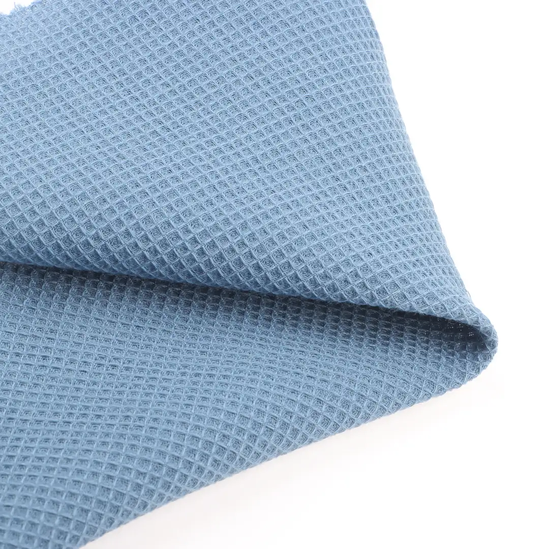 China Fabric for Polo Shirt,Crop Top,Loungewear Waffle Knit Fabric Cotton Polyester BLUE color buy from China wholesaler bulk order at wholesale price free worldwide shipping Alibaba