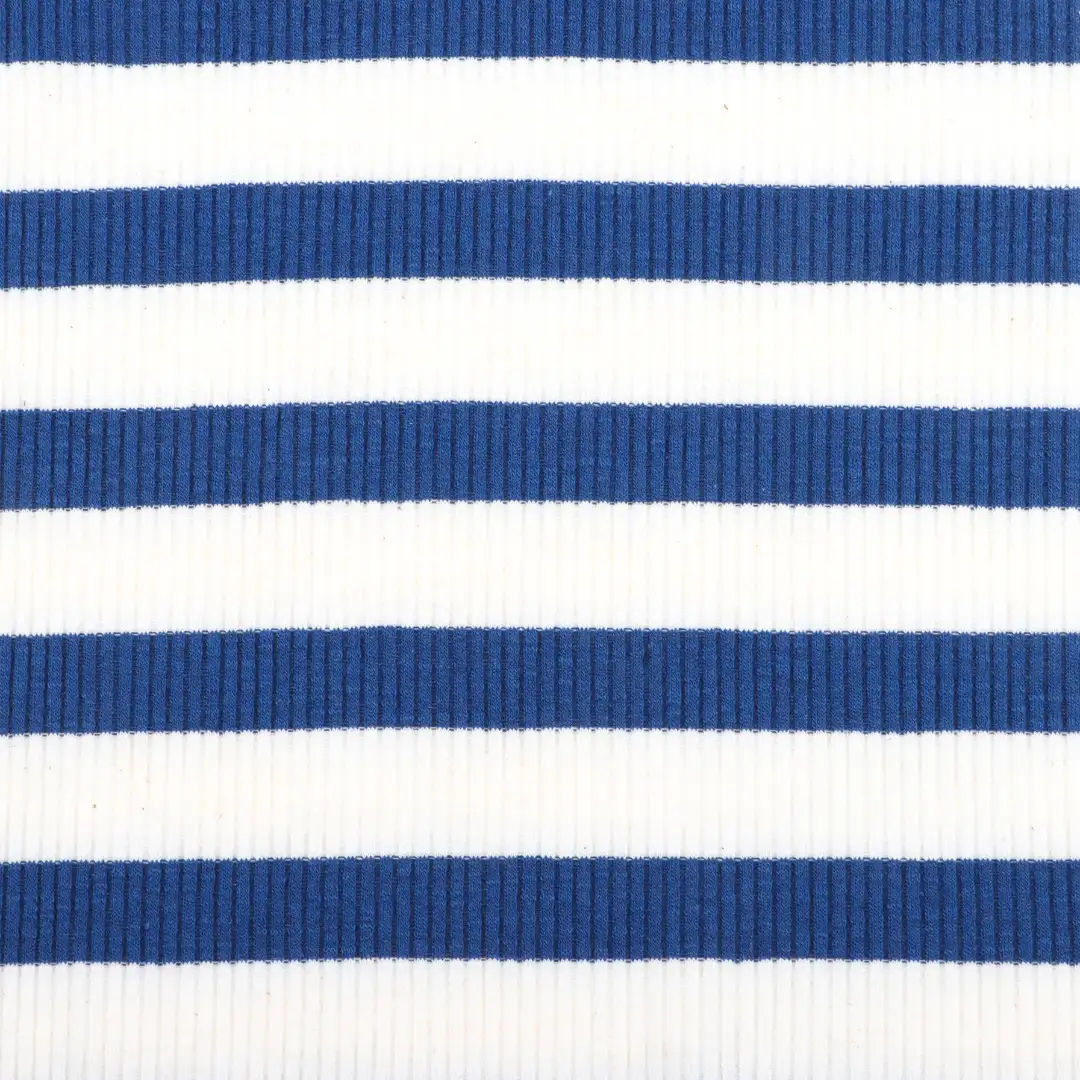 China Fabric for Polo Shirt,Crop Top,Loungewear Rib Knit Fabric Polyester Cotton Spandex Blue and white color buy from China wholesaler bulk order at wholesale price free worldwide shipping Alibaba
