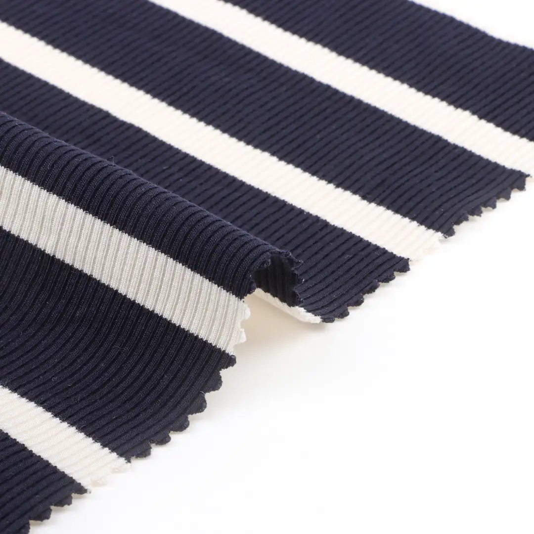 China Fabric for Polo Shirt,Crop Top,Jogger,Tracksuits Rib Knit Fabric Viscose Spandex Blue and white color buy from China wholesaler bulk order at wholesale price free worldwide shipping Alibaba