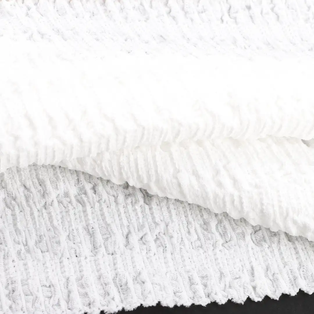 China Fabric for Crop Top,Skirt  Weft Jacquard Knit Fabric Polyester Spandex white color buy from China wholesaler bulk order at wholesale price free worldwide shipping Alibaba
