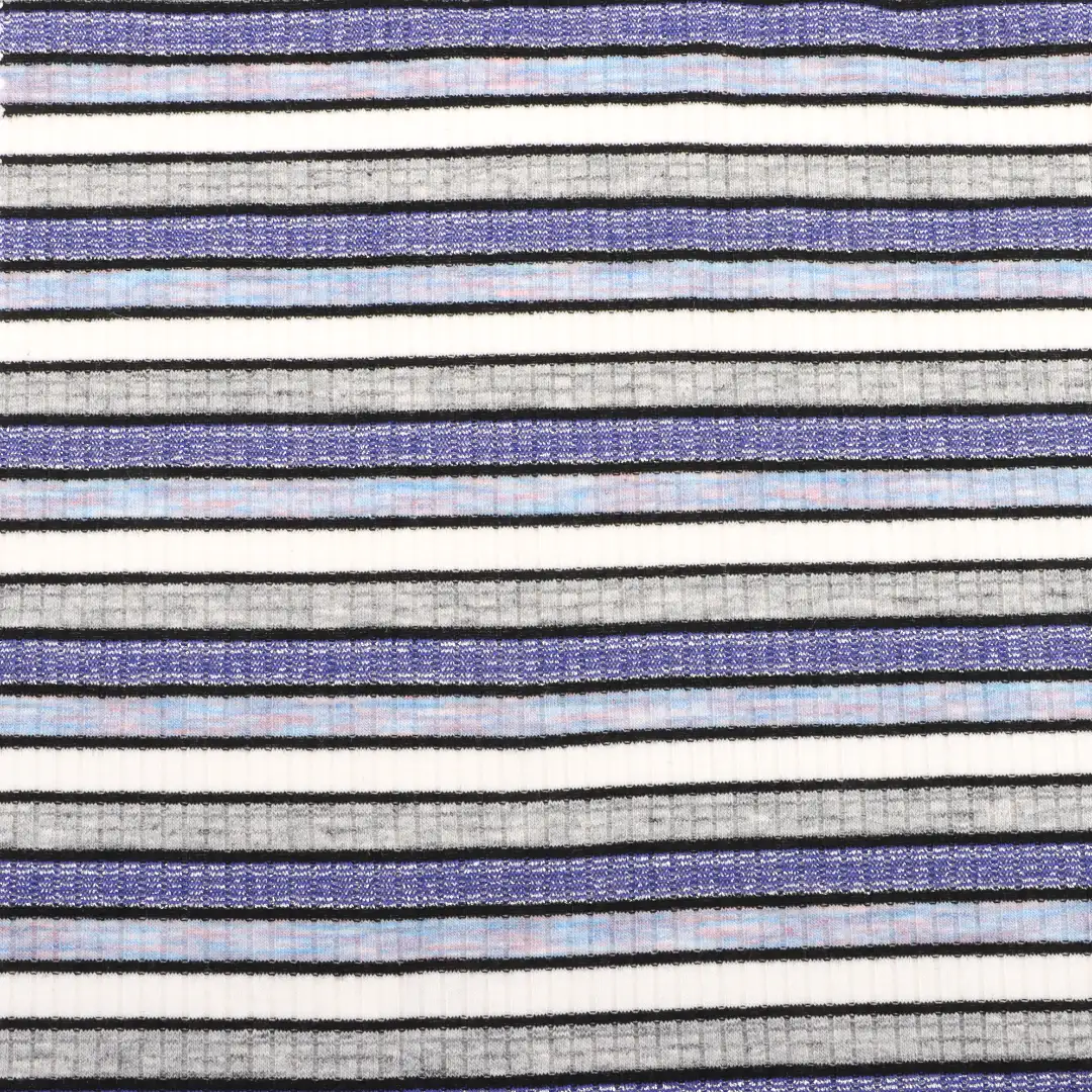 China Fabric for Crop Top,Half-Zipper Cardigan ,Dresses (Cardigan Open) ,Dresses (Cardigan Button)  Rib Knit Fabric Viscose Polyester Lurex Spandex Blue, white and grey color buy from China wholesaler bulk order at wholesale price free worldwide shipping Alibaba