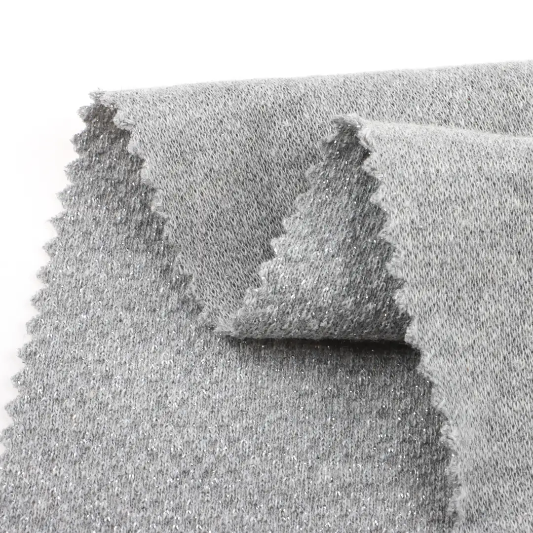 China Fabric for Crop Top,Shorts,Skirt  Weft Jacquard Knit Fabric Cotton Polyester Lurex oyster grey color buy from China wholesaler bulk order at wholesale price free worldwide shipping Alibaba