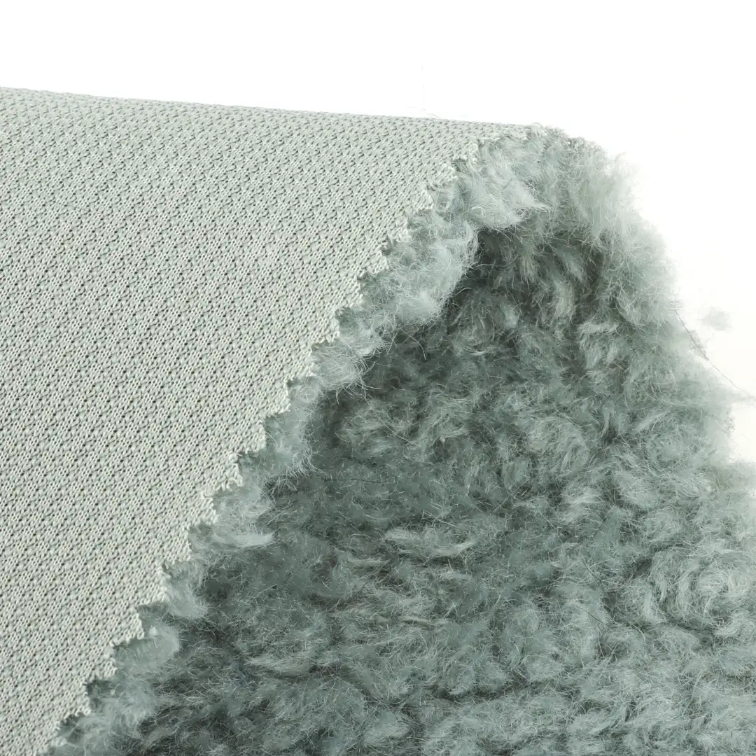 China Fabric for Jackets Teddy Knit Fabric Polyester Green color buy from China wholesaler bulk order at wholesale price free worldwide shipping Alibaba