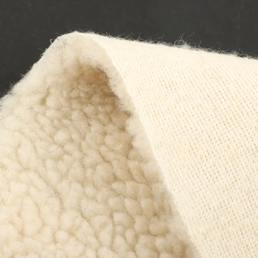China Fabric for Jackets,Overcoat Sherpa Knit Fabric Polyester cream color buy from China wholesaler bulk order at wholesale price free worldwide shipping Alibaba