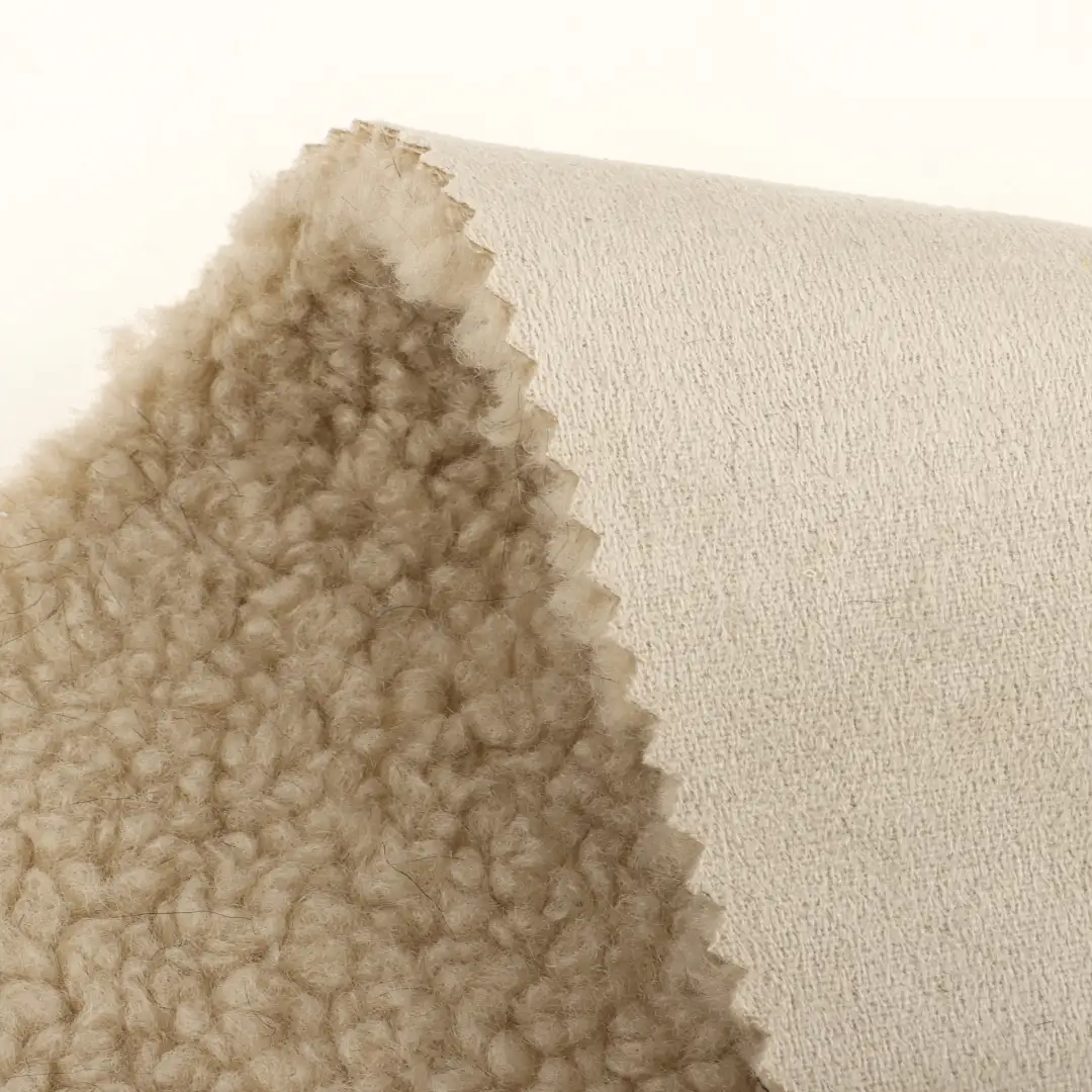 China Fabric for Jackets,Overcoat Sherpa Knit Fabric Polyester Beige color buy from China wholesaler bulk order at wholesale price free worldwide shipping Alibaba