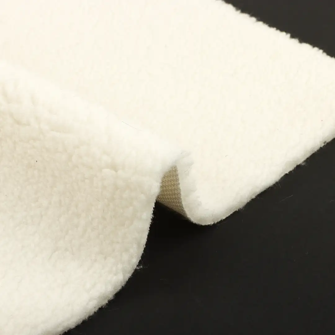 China Fabric for Overcoat Sherpa Knit Fabric Polyester Beige color buy from China wholesaler bulk order at wholesale price free worldwide shipping Alibaba