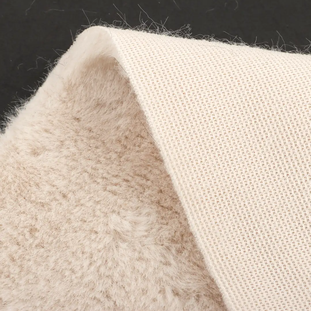China Fabric for Jackets,Hoodie,Overcoat Fake Fur Knit Fabric Polyester Beige color buy from China wholesaler bulk order at wholesale price free worldwide shipping Alibaba