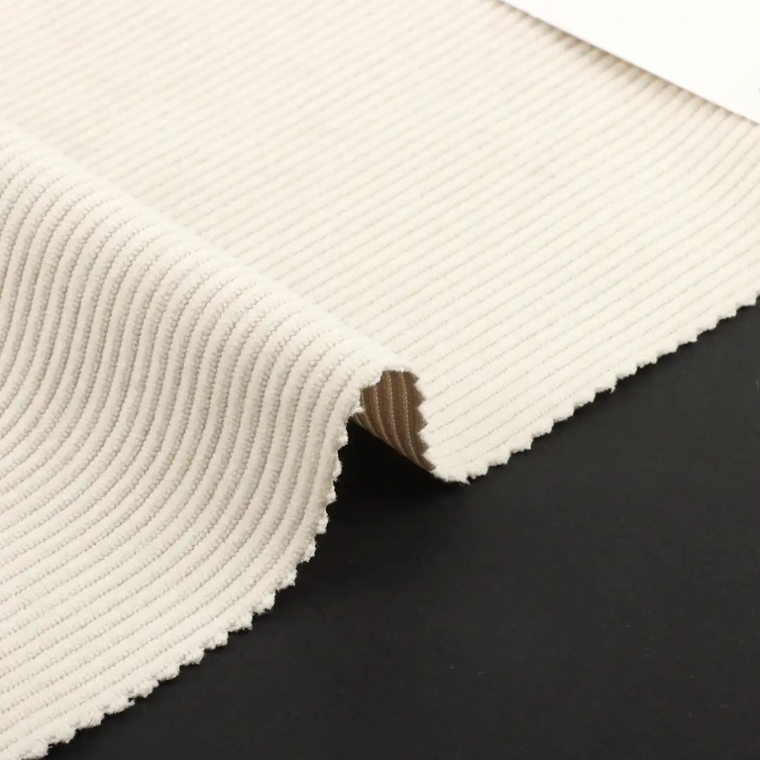 China Fabric for Pants,Hoodie,Overcoat knitted Corduroy Knit Fabric Polyester Beige color buy from China wholesaler bulk order at wholesale price free worldwide shipping Alibaba