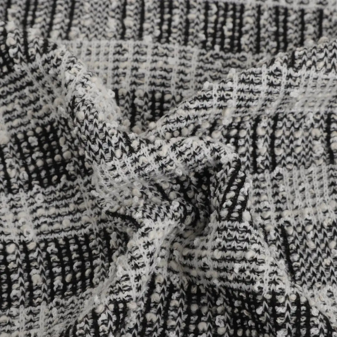 China Fabric for Jackets,Blazer,Trench Coat Weft Jacquard Knit Fabric Cotton Polyester Grey Check color buy from China wholesaler bulk order at wholesale price free worldwide shipping Alibaba