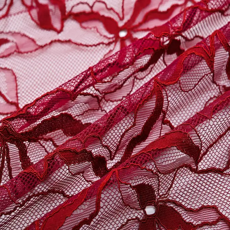China Fabric for Shirt,Skirt,Dresses (Pullover)  Lace Knit Fabric Cotton Nylon Rayon DarkRed color buy from China wholesaler bulk order at wholesale price free worldwide shipping Alibaba