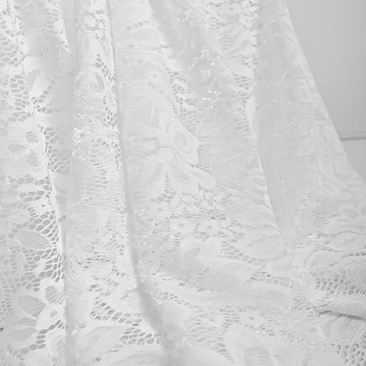 China Fabric for Skirt Lace Knit Fabric Nylon Spandex White color buy from China wholesaler bulk order at wholesale price free worldwide shipping Alibaba