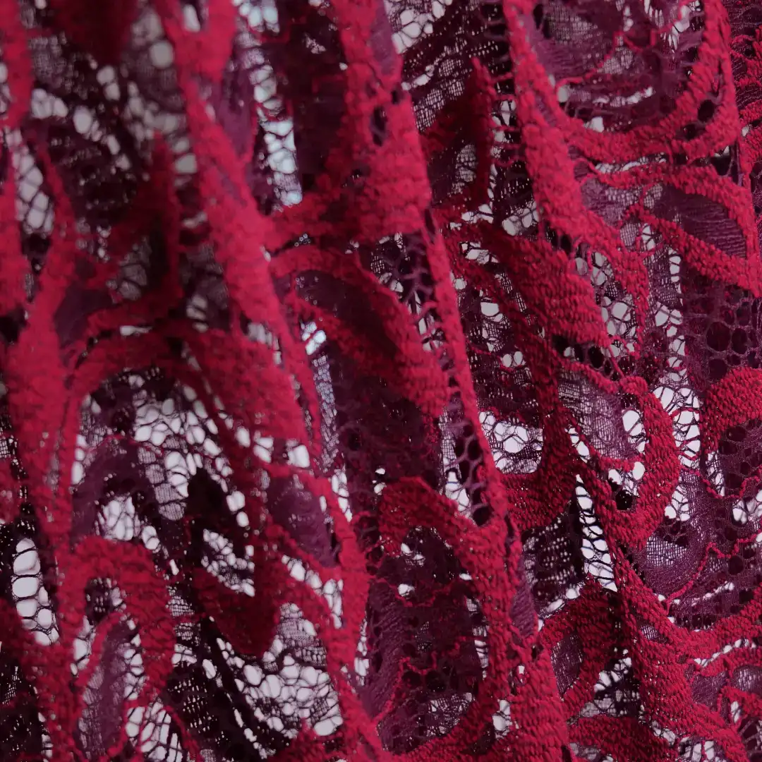 China Fabric for Skirt Lace Knit Fabric Nylon Polyester DarkRed color buy from China wholesaler bulk order at wholesale price free worldwide shipping Alibaba