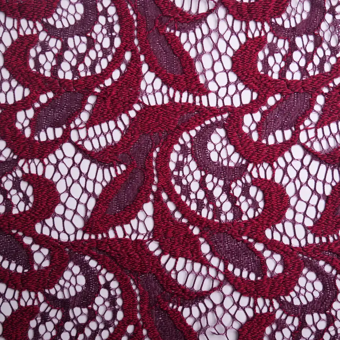 China Fabric for Skirt Lace Knit Fabric Nylon Polyester DarkRed color buy from China wholesaler bulk order at wholesale price free worldwide shipping Alibaba