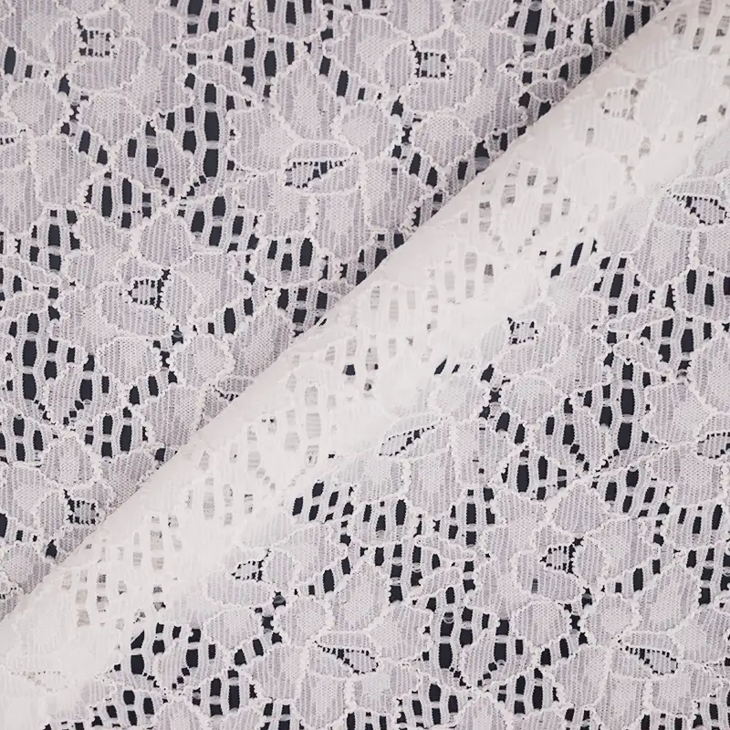 China Fabric for Skirt Lace Knit Fabric Nylon Spandex White color buy from China wholesaler bulk order at wholesale price free worldwide shipping Alibaba