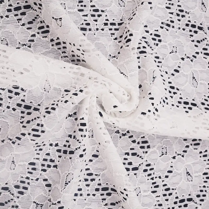 China Fabric for Skirt Lace Knit Fabric Nylon Spandex White color buy from China wholesaler bulk order at wholesale price free worldwide shipping Alibaba