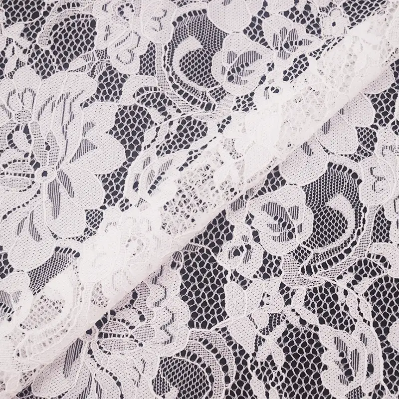 China Fabric for Skirt Lace Knit Fabric Nylon Spandex White color buy from China wholesaler bulk order at wholesale price free worldwide shipping Alibaba