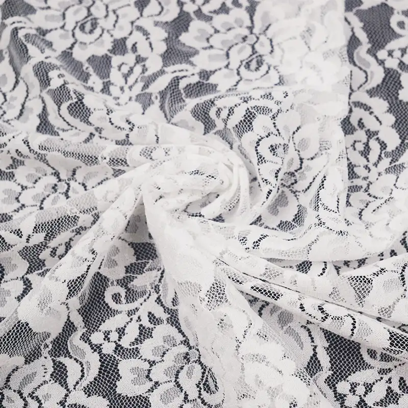 China Fabric for Skirt Lace Knit Fabric Nylon Spandex White color buy from China wholesaler bulk order at wholesale price free worldwide shipping Alibaba