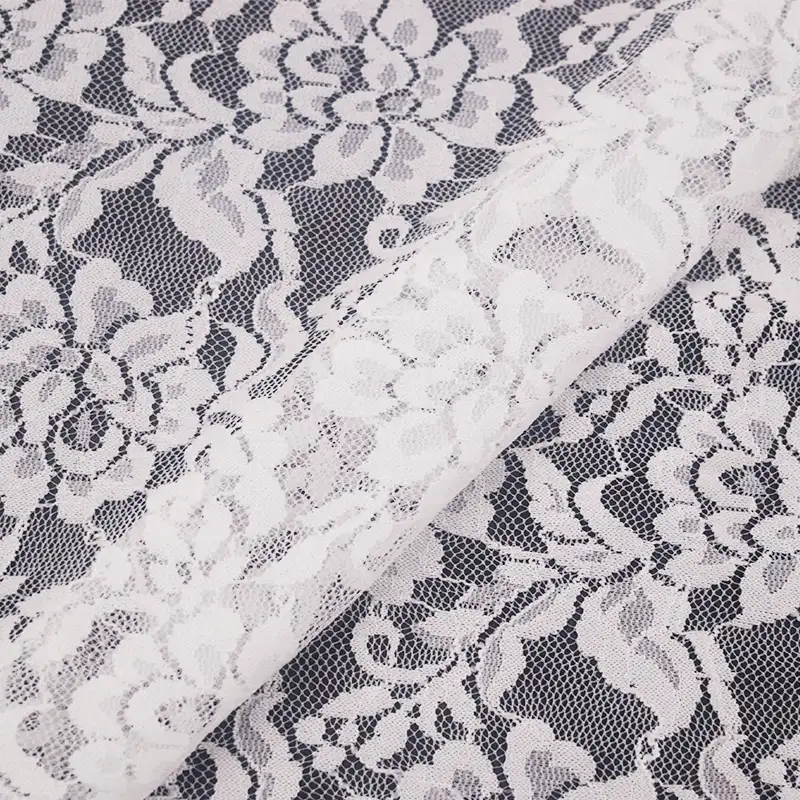 China Fabric for Skirt Lace Knit Fabric Nylon Spandex White color buy from China wholesaler bulk order at wholesale price free worldwide shipping Alibaba