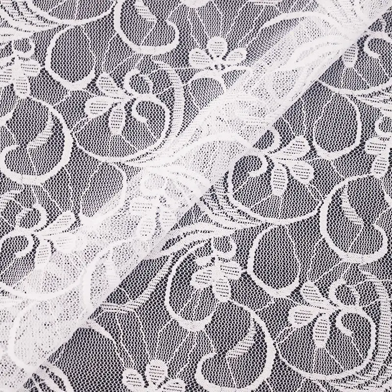 China Fabric for Skirt Lace Knit Fabric Nylon Spandex White color buy from China wholesaler bulk order at wholesale price free worldwide shipping Alibaba