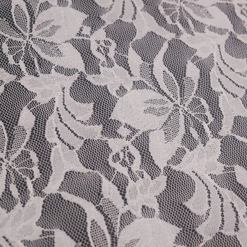 China Fabric for Skirt Lace Knit Fabric Nylon Spandex White color buy from China wholesaler bulk order at wholesale price free worldwide shipping Alibaba