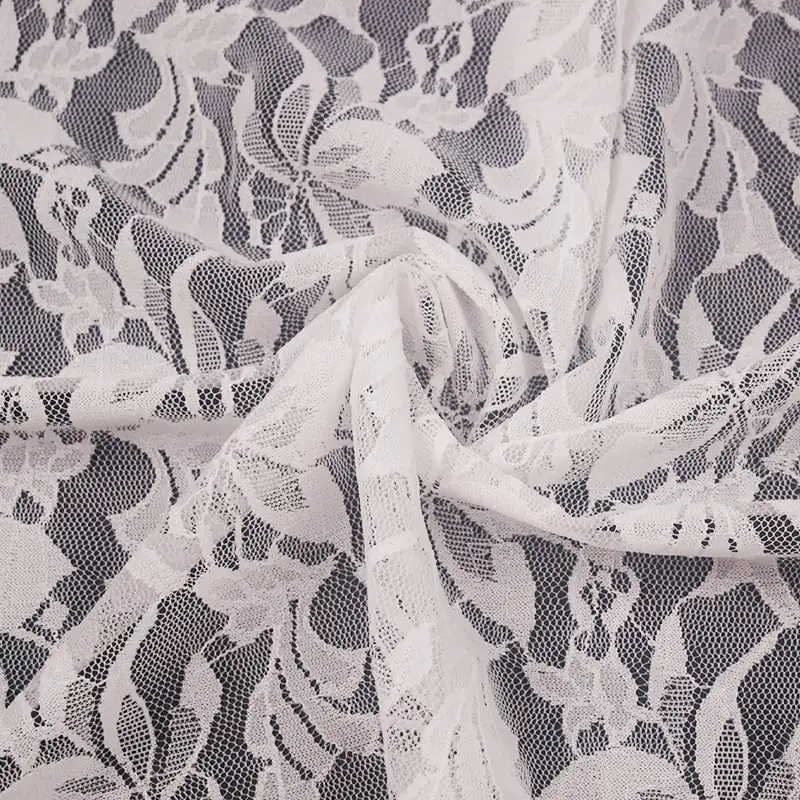 China Fabric for Skirt Lace Knit Fabric Nylon Spandex White color buy from China wholesaler bulk order at wholesale price free worldwide shipping Alibaba