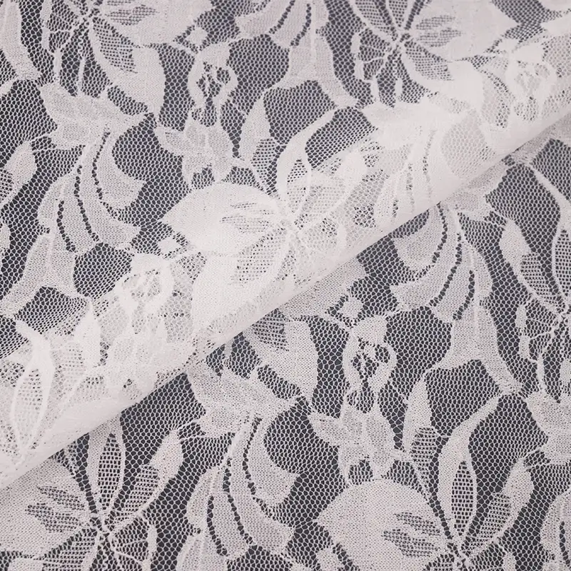 China Fabric for Skirt Lace Knit Fabric Nylon Spandex White color buy from China wholesaler bulk order at wholesale price free worldwide shipping Alibaba