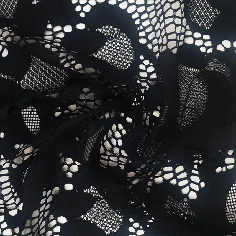 China Fabric for Skirt Lace Knit Fabric Nylon Spandex Black color buy from China wholesaler bulk order at wholesale price free worldwide shipping Alibaba