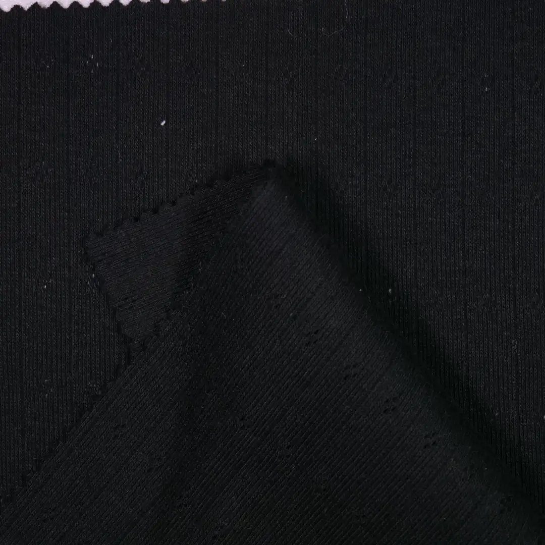 China Fabric for Blouse,Crew Neck Pullover  Jacquard Knit Fabric Cotton Polyester black color buy from China wholesaler bulk order at wholesale price free worldwide shipping Alibaba