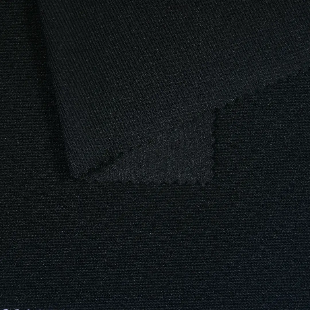 China Fabric for Jackets Ottoman Knit Fabric Polyester Spandex black color buy from China wholesaler bulk order at wholesale price free worldwide shipping Alibaba